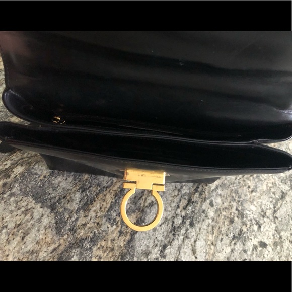 Authentic Salvatore Ferragamo Gancini Leather Bag, Black - Picture 7 of 14
